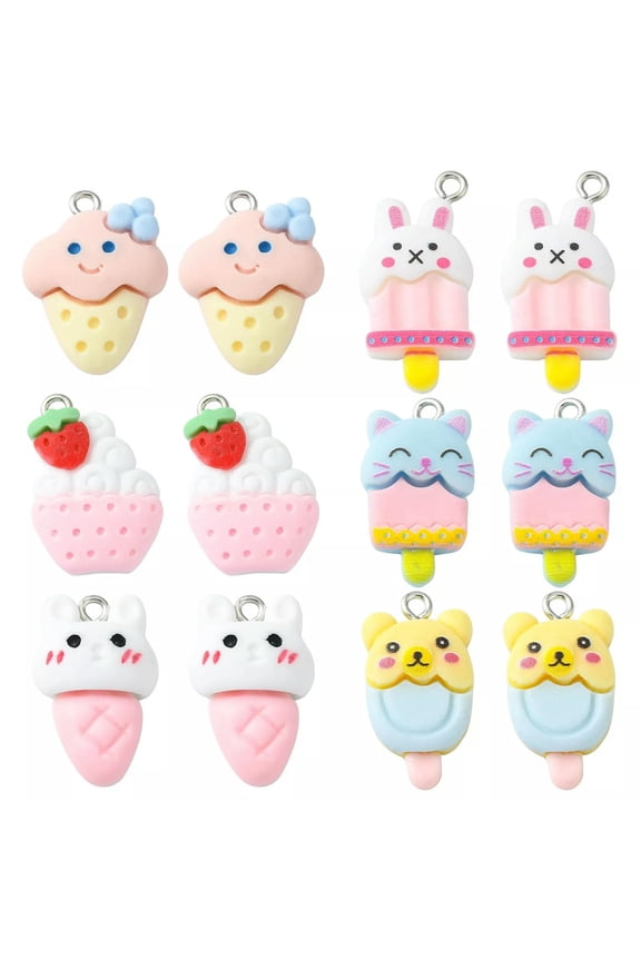 60x Resin Lolly Cake Ice Cream Charm Pendants for Keychain Jewelry Crafts Making