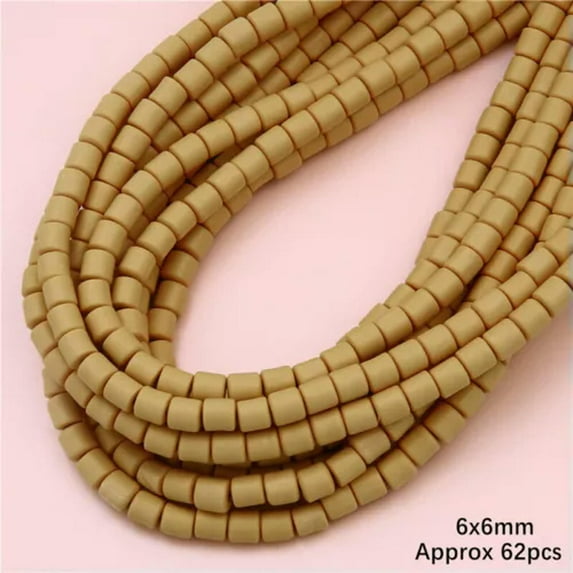 U8MO 62pcs 6x6mm Cylinder Polymer Clay 38cm Strand Beads Lot For Jewelry Making-Light Brown