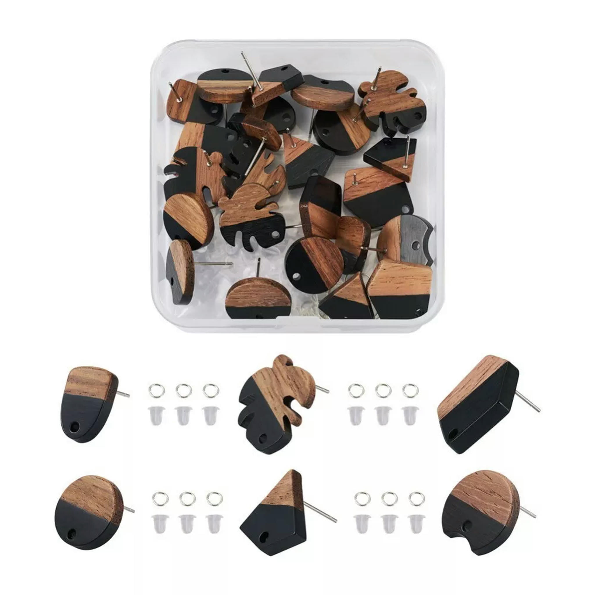 U8MO 6Pairs/Box Opaque Resin Walnut Wood Stud Earring DIY Two Tone Earring Making Kit