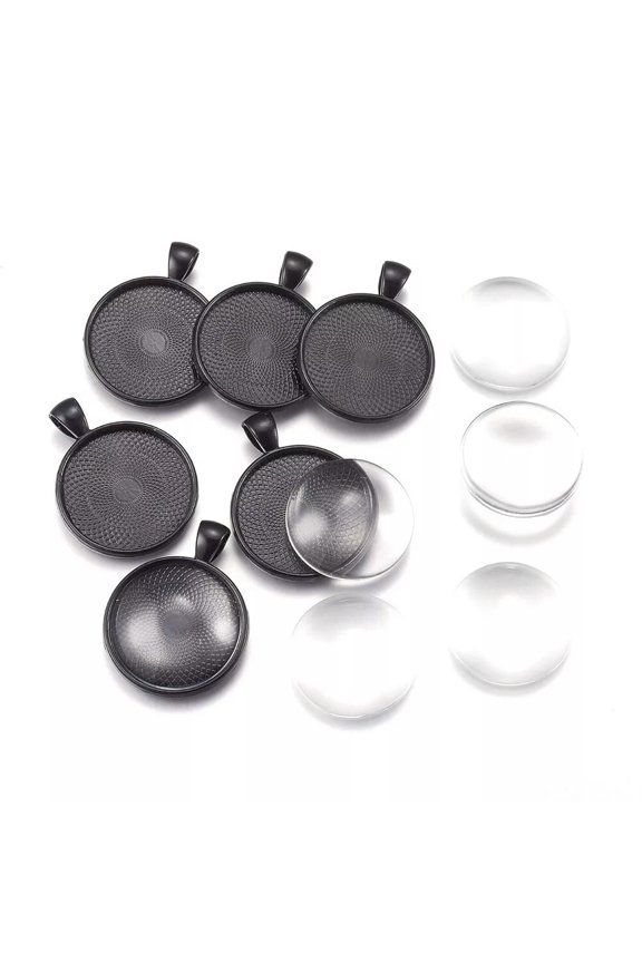 6Set Tibetan Alloy Flat Round Pendant Cabochon Settings Pendant Making 36x28mm