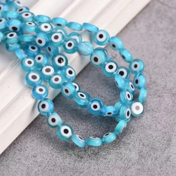 U8MO 6mm 8mm 10mm Flat Round Evil Eye Handmade Millefiori Glass Beads For DIY Jewelry-6mm 60pcs-Peacock Blue