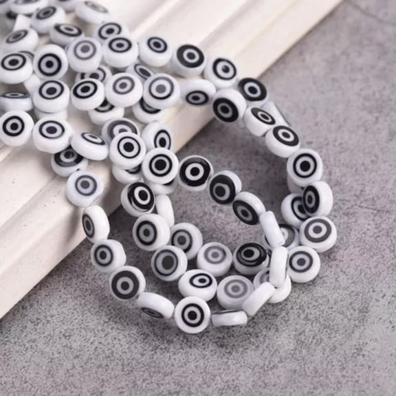 U8MO 6mm 8mm 10mm Flat Round Evil Eye Handmade Millefiori Glass Beads For DIY Jewelry-6mm 60pcs-White