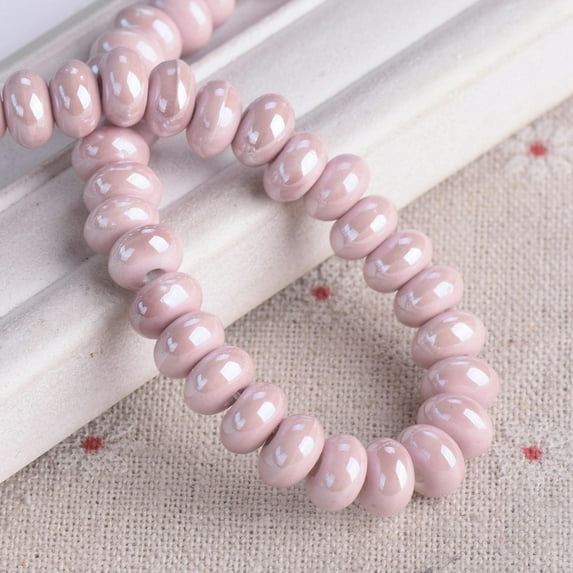 U8MO 6x4mm 8x5mm Rondelle Shape Shiny Glossy Glazed Ceramic Porcelain Spacer Beads-6x4mm 30pcs-Khaki