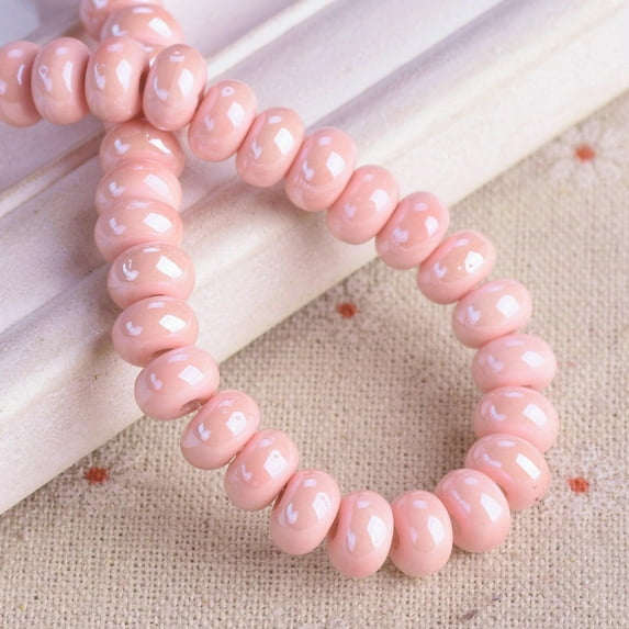 U8MO 6x4mm 8x5mm Rondelle Shape Shiny Glossy Glazed Ceramic Porcelain Spacer Beads-8x5mm 20pcs-Pink
