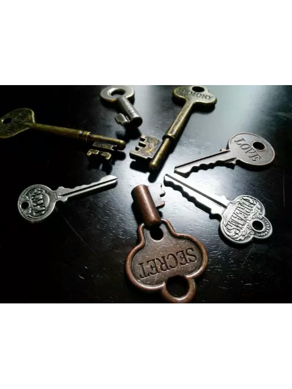 7 Large Skeleton Key Pendants Assorted Lot Steampunk Keys with Words Heavy 3" *