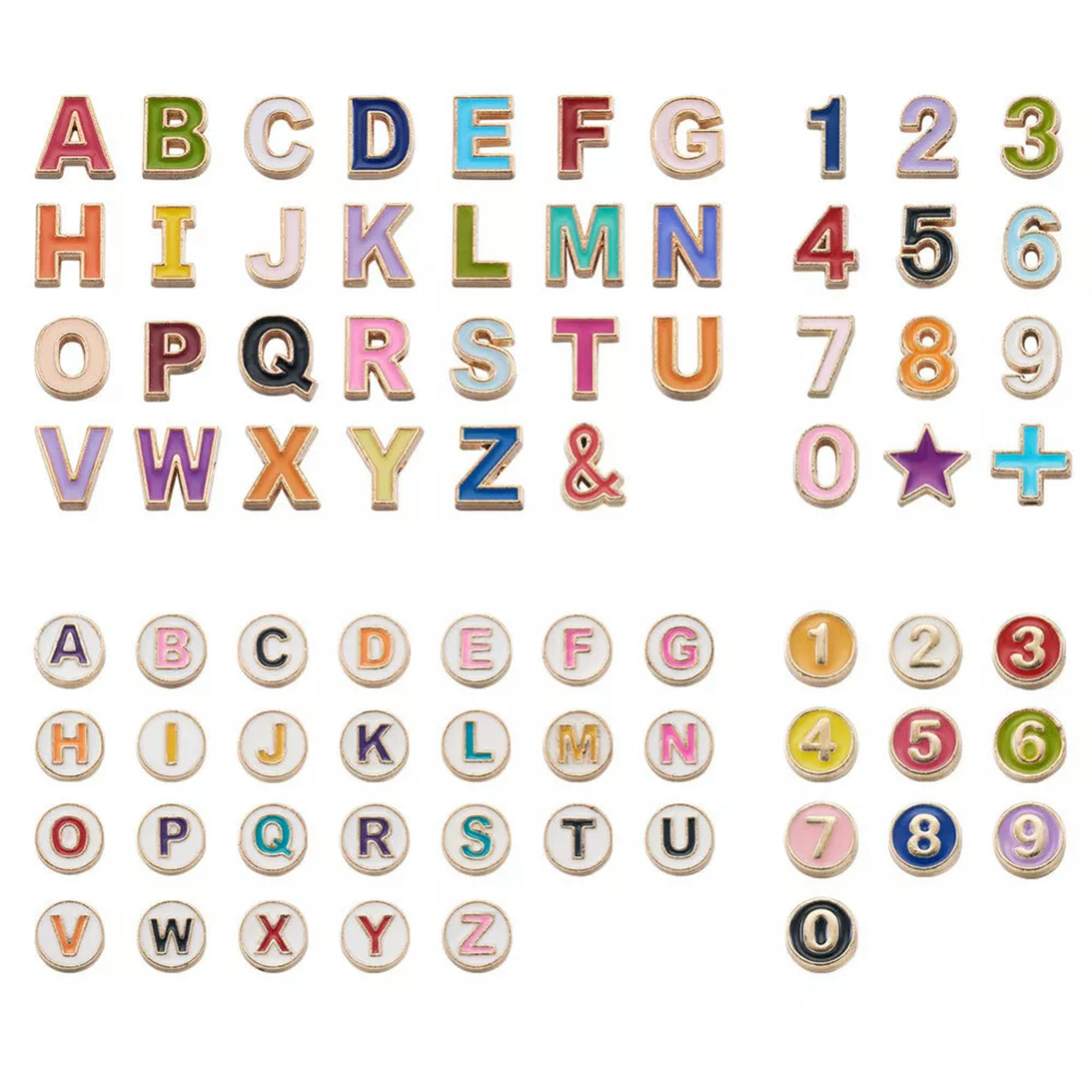 U8MO 75pcs Letter A~Z Alloy Enamel Beads 0~10 Number Metal Loose Spacer Beads 8~10mm