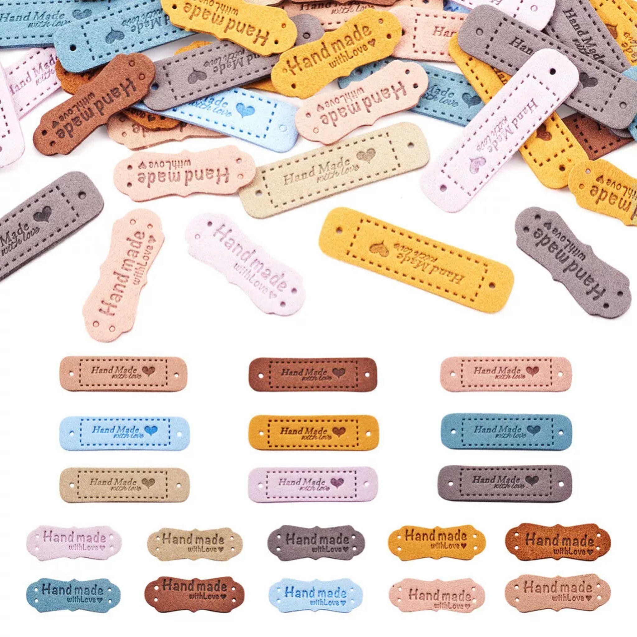U8MO 76pcs Microfiber Leather Labels Handmade Embossed Tag for DIY Jeans Bags 42~55mm