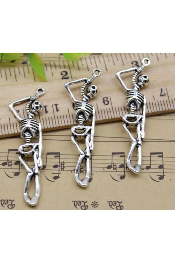 8/30X retro style human skeleton charms pendant 43x12mm-ancient silver-30pcs