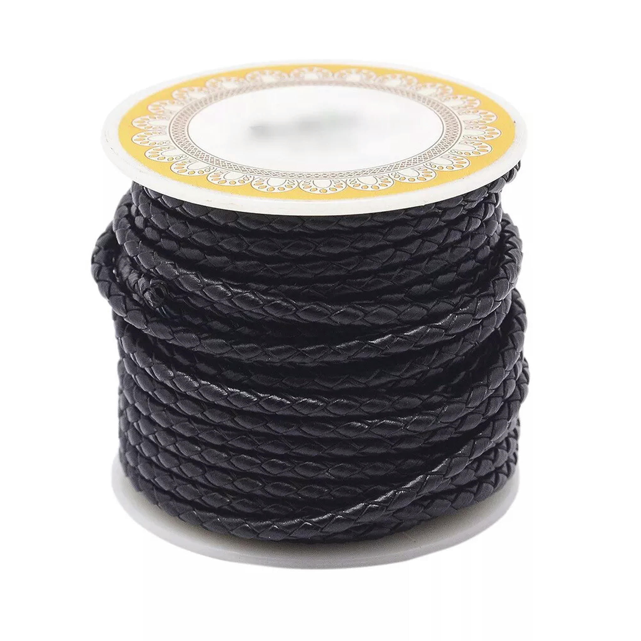 U8MO 8.74 yards/roll 3mm Black Round Braided Cowhide Leather Cord Leather Rope String