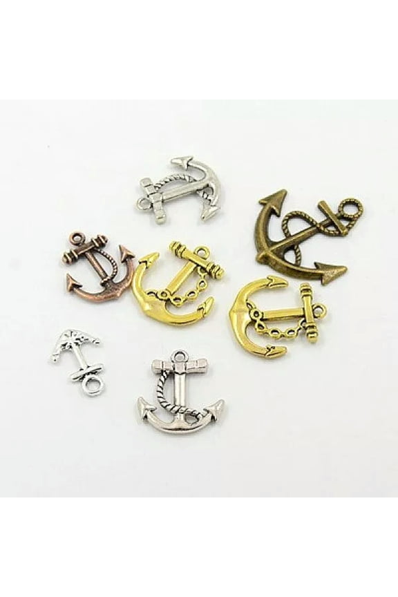8 Anchor Charms Antiqued Silver Gold Bronze Ocean Pendants Nautical Assorted