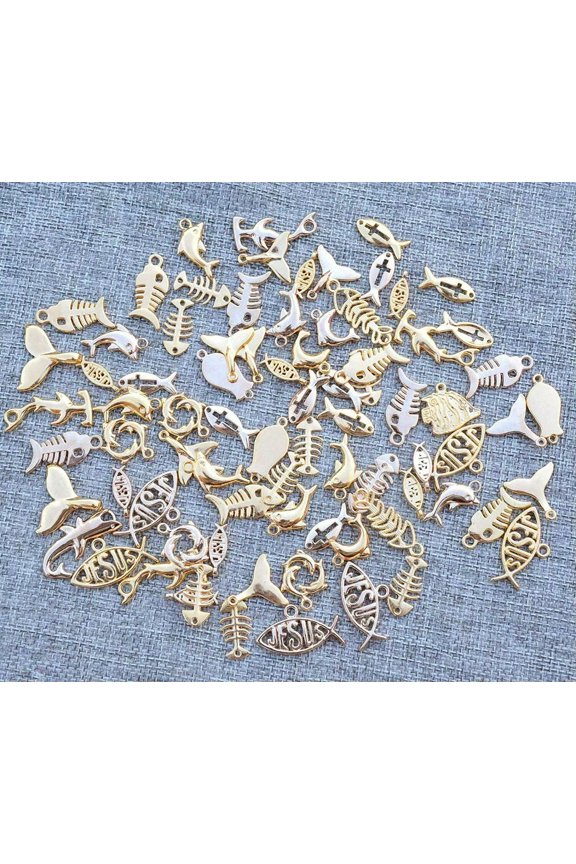 8 Fish Charms Gold KC Rose Gold Sea Pendants Fishing Findings Assorted Lot Mixed