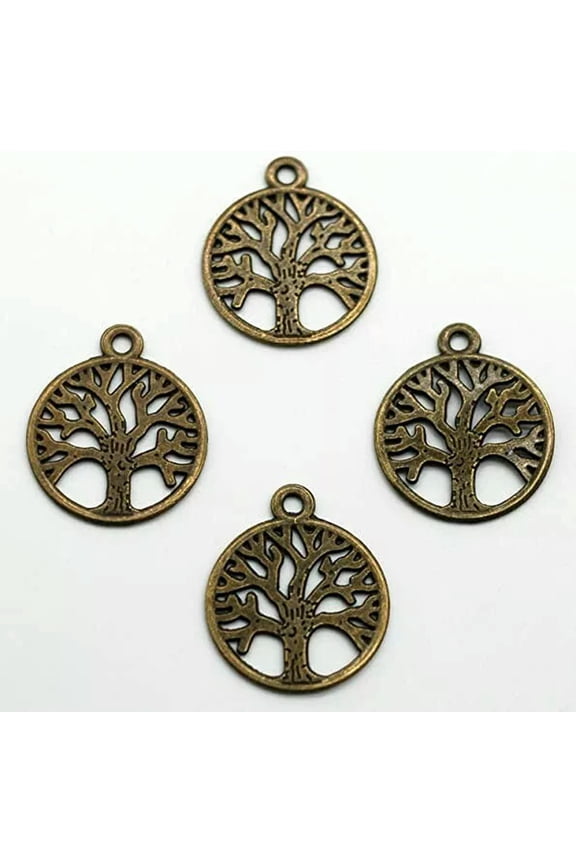 8 Tree of Life Charms Antiqued Bronze Filigree Nature Pendants Open Circle