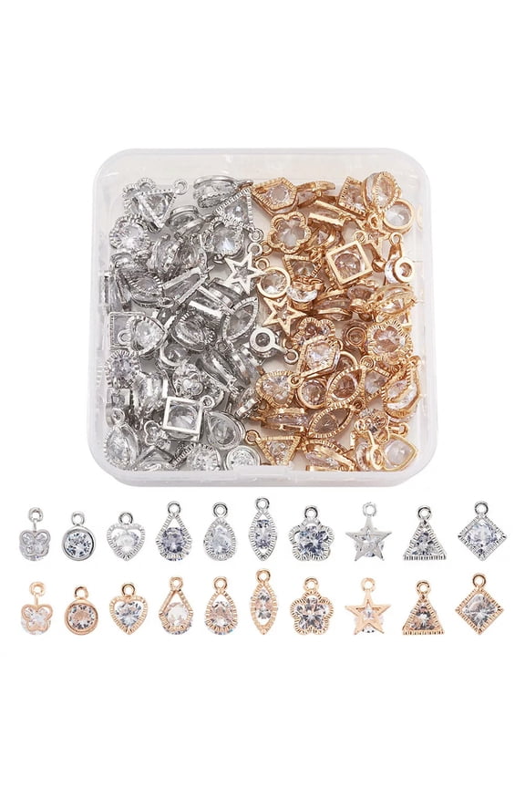 80pcs Mixed Clear Cubic Zirconia Alloy Charms Mini Dangle Pendants Craft 11~15mm