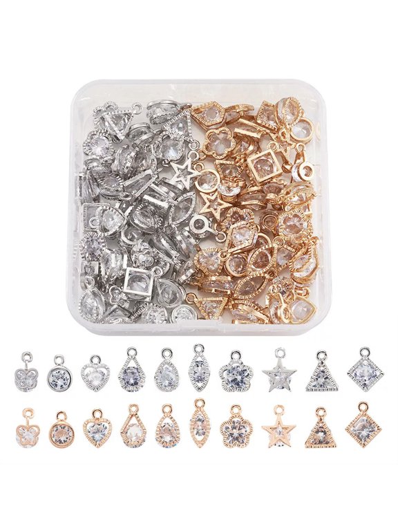 80pcs Mixed Clear Cubic Zirconia Alloy Charms Mini Dangle Pendants Craft 11~15mm