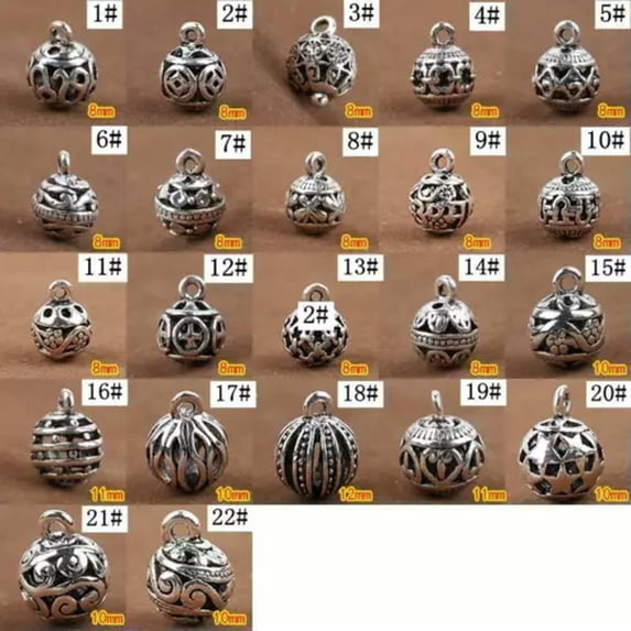 U8MO 8mm 10mm 10pcs Antique Silver Loose Hollow Metal Ball Pendants Beads DIY Jewelry-3# 8mm
