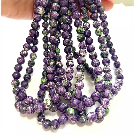U8MO 8mm Purple Rain Stone Round Loose Beads 16"
