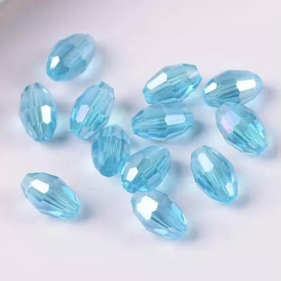 U8MO 8x6mm 10x8mm 13x10mm Rugby Oval Faceted Crystal Glass Loose Beads Wholesale lot-8# Lake Blue AB-13x10mm (10pcs)