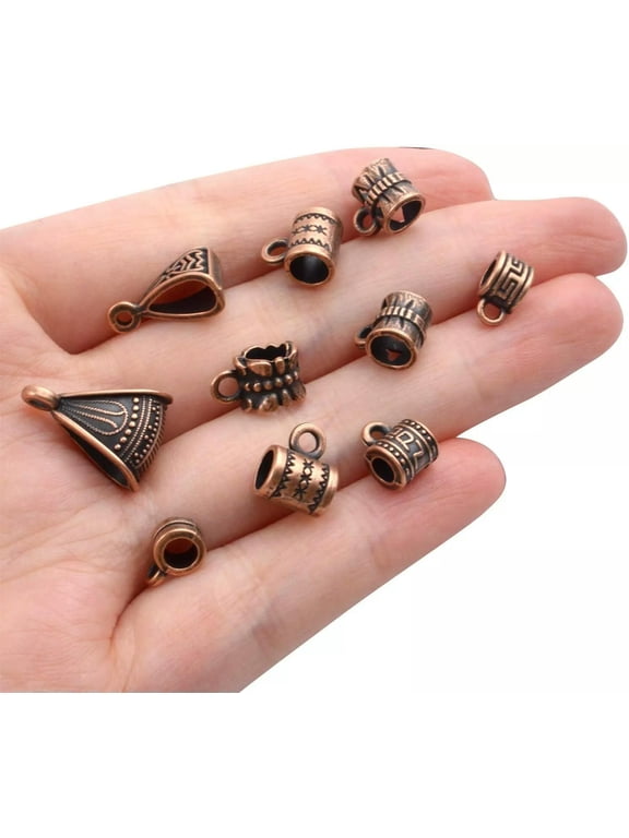 9 Pendant Bails Jewelry Hangers Antiqued Copper Hang Charms Assorted Lot Mixed *