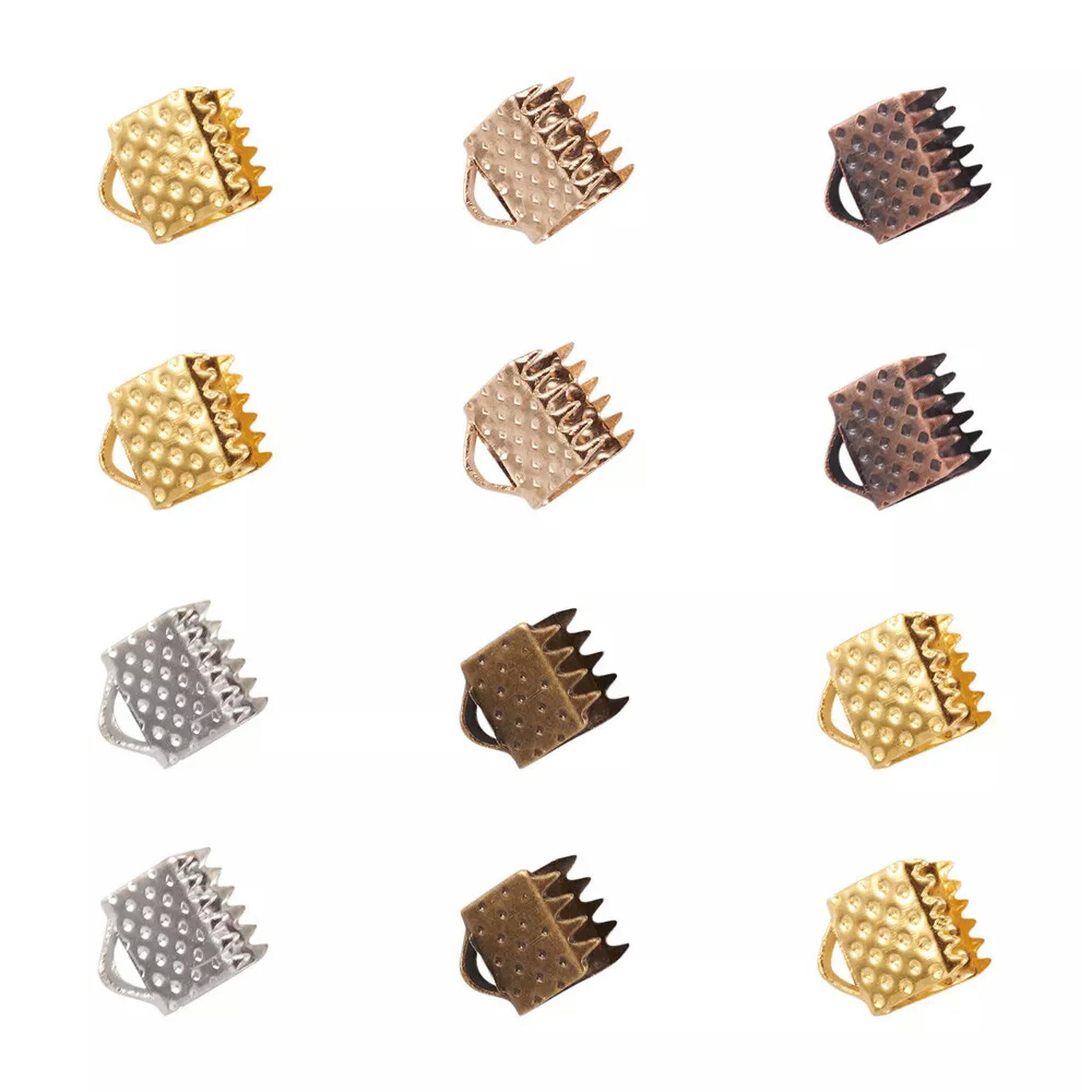 U8MO 940pcs Iron Ribbon Ends Clamps Findings Fasteners Clasp Leather Crimp Ends 6x6mm