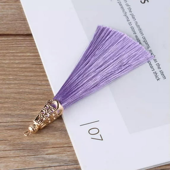 U8MO 9cm Golden Hollow Out Alloy Cap Tassel DIY Anti-wrinkle Earring Tassels Pendent-Light purple