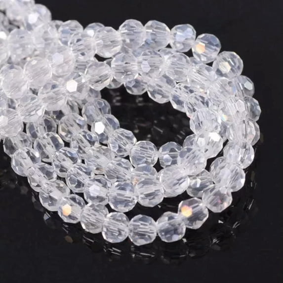 U8MO AB Plated 3mm 4mm 6mm 8mm Round 32 Facets Faceted Cut Crystal Glass Loose Beads-6mm(100pcs)-Clear AB
