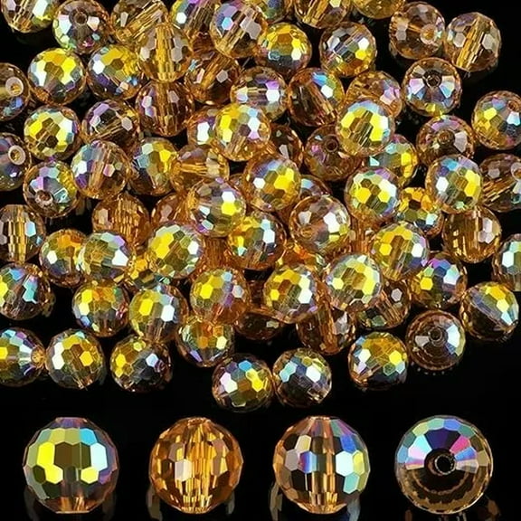 U8MO Amber Beads Glass Crystal Round Faceted 10mm Bulk Jewelry Supplies 80pcs