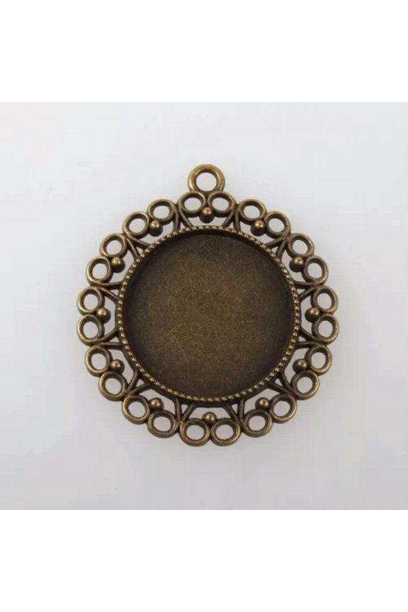 Antique Bronze Flat Round Tray Pendant Cabochon Blank Bezel Settings Nickel Free-Flower B,25mm ,10pcs