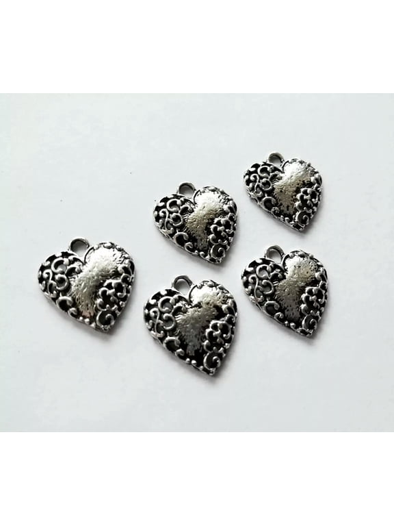 BULK 20 Heart Charms Antiqued Silver Scrolled Heart Pendants Ornate Love Finding