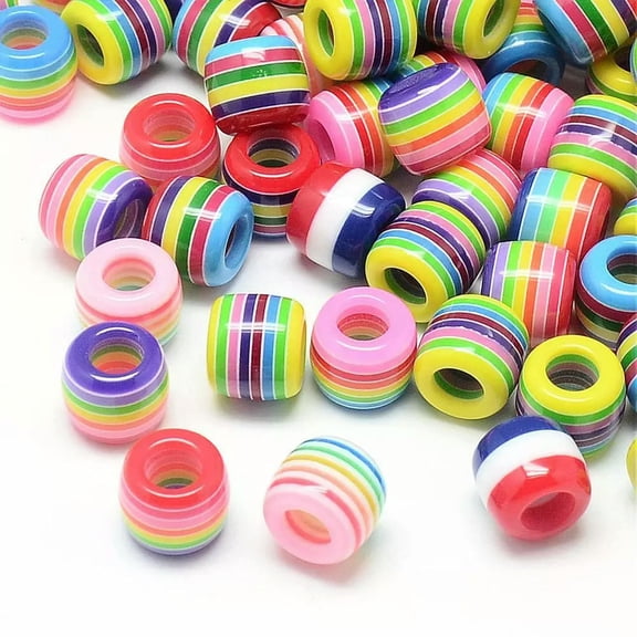 U8MO Barrel Beads Large Hole Big 11mm Jewelry Supplies Set Rainbow Striped 10pcs