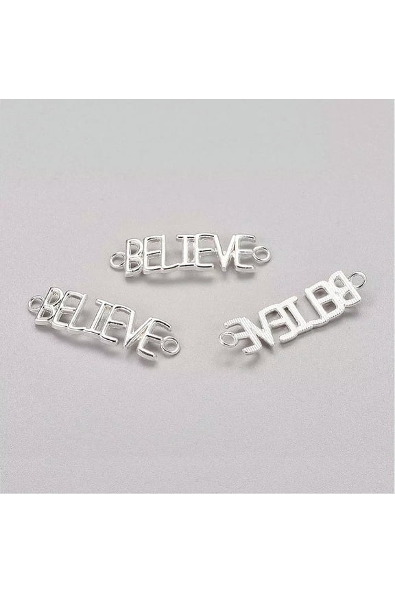Believe Word Charms Connector Shiny Silver Link Pendants Inspirational 43mm 5pcs