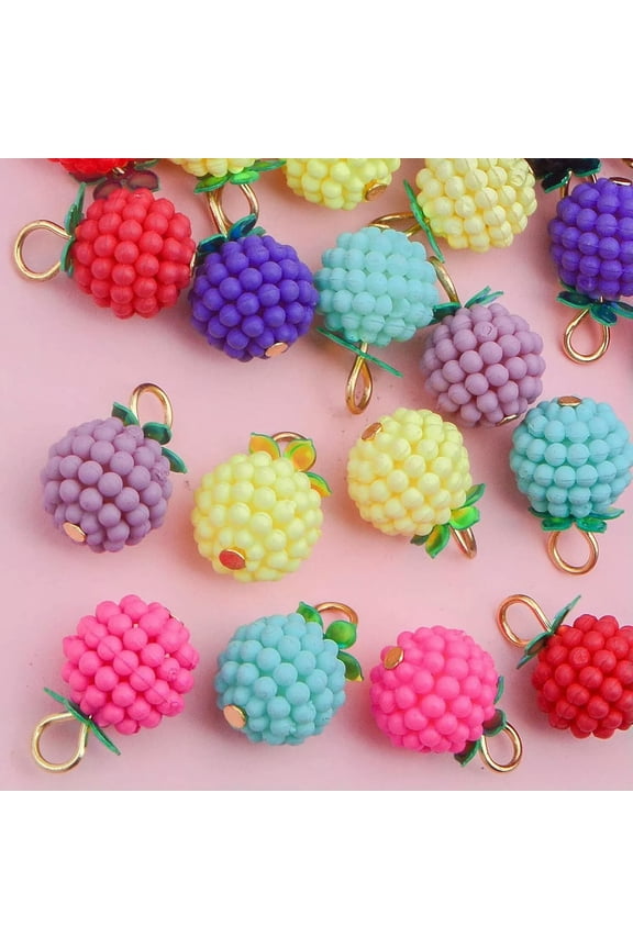 Berry Charms Raspberry Pendants Large Rubberized Findings Set Mixed 50pcs Bulk