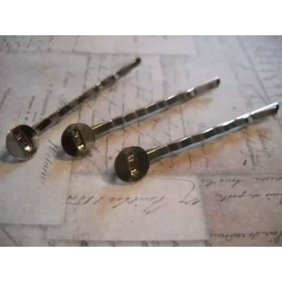 U8MO 10 Bobby Pin Blanks Settings Antique Silver Tone Hair Pins Accessories