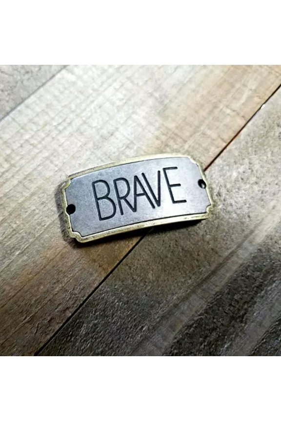 Brave Word Pendant Connector Link Antiqued Bronze Silver 2 Tone Curved Band