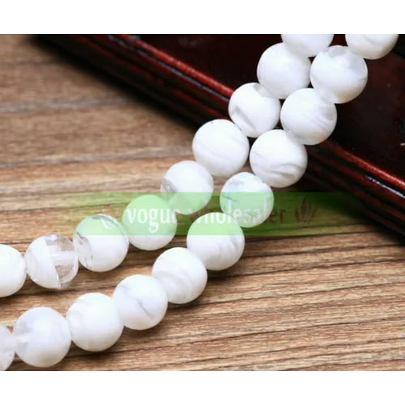 U8MO Bulk 10pcs 12mm Round Stripe Lampwork Glass Loose Spacer Beads Jewelry Making-#6 White