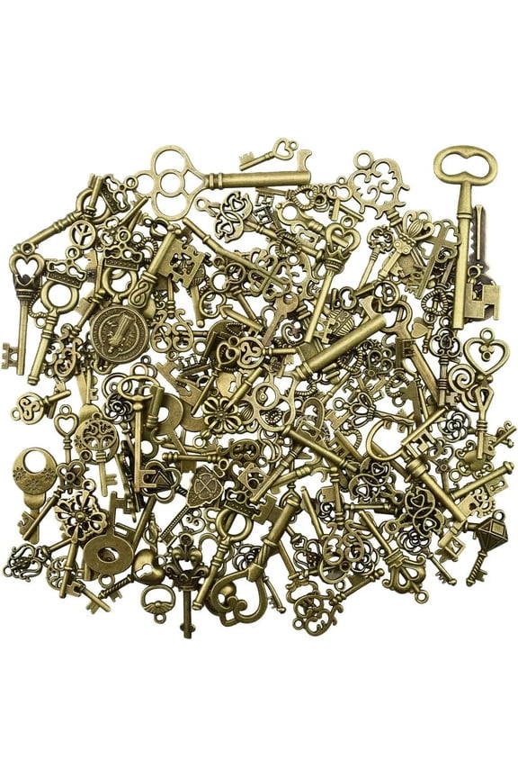 Bulk Skeleton Key Charms Antiqued Bronze Assorted Steampunk Wedding 150pcs