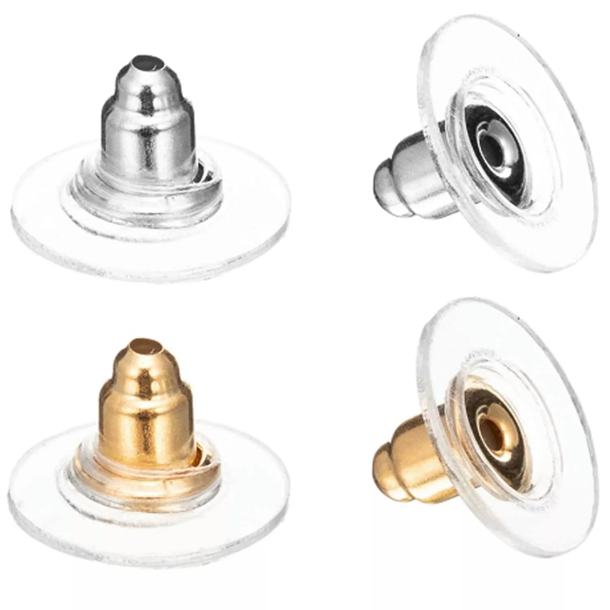 U8MO Bullet Clutch Earring Backs Ear Pads Clear 12mm Safety Stoppers Gold Silver 100
