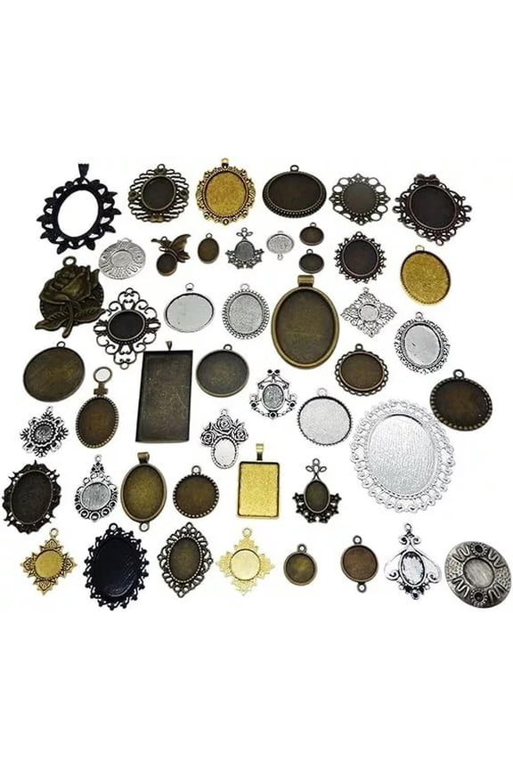 Cabochon Settings Cameo Frame Pendants Assorted Lot Antiqued Mix Flatback 40pcs