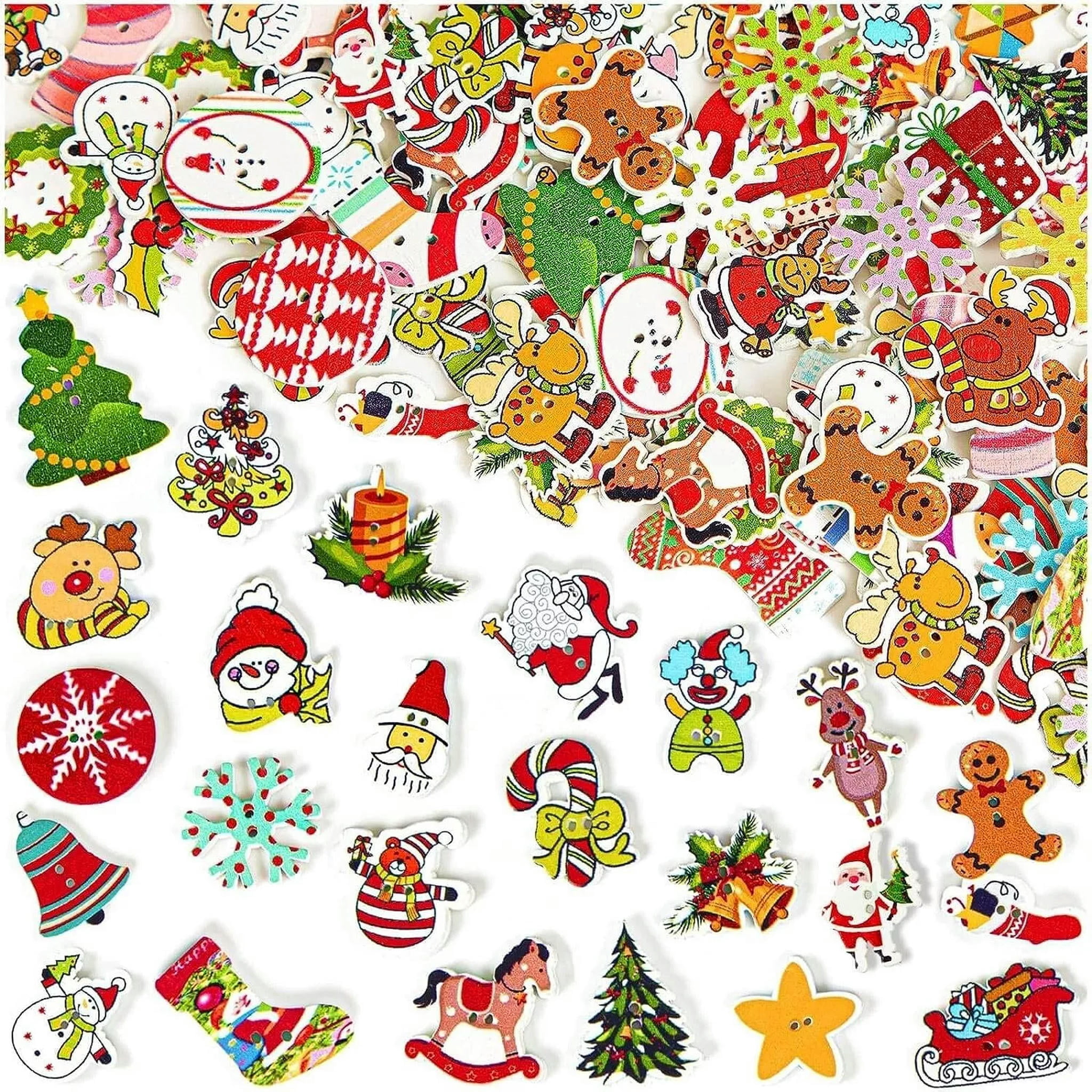 U8MO Christmas Buttons Set Wood 2 Hole Jewelry Making Craft Supplies Bulk 200pcs