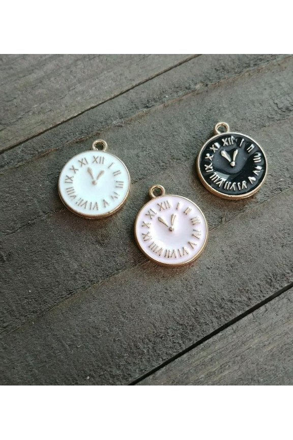 Clock Charms Gold Steampunk Pendants Enameled Pocket Watch Assorted Findings