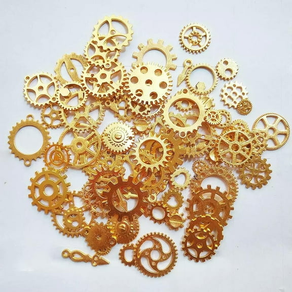 U8MO Clock Gears Cogs Parts Gold Metal Steampunk Supplies Assorted Lot Bulk 80pcs