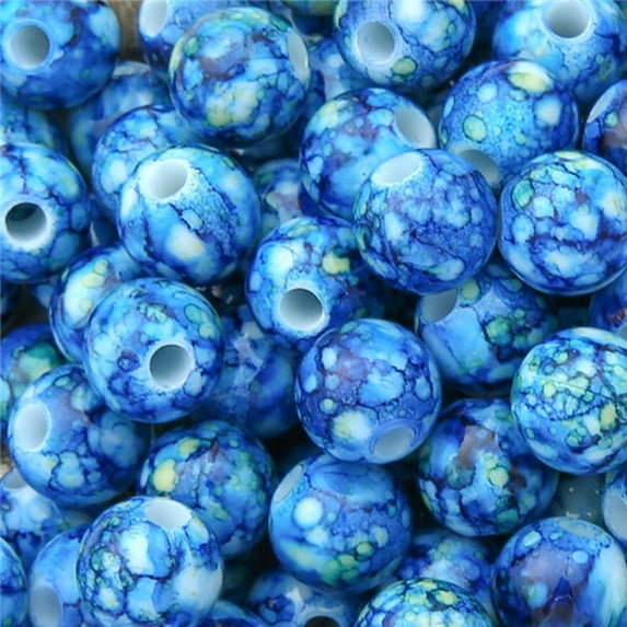 U8MO Colorful Painting Round 8mm 10mm ABS Plastic Acrylic Loose Beads Lot DIY Jewelry-10mm 50pcs-Blue