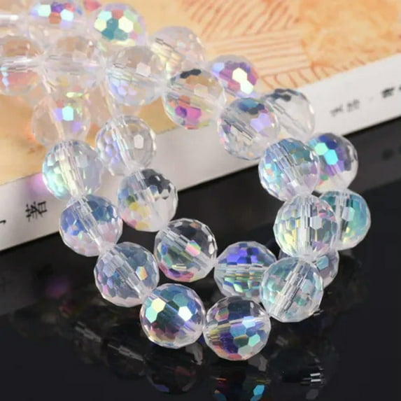 U8MO Colorful Plated Round Disco Ball 6mm 8mm 10mm 12mm 96 Facets Crystal Glass Beads-Clear Colorized-6mm 50pcs