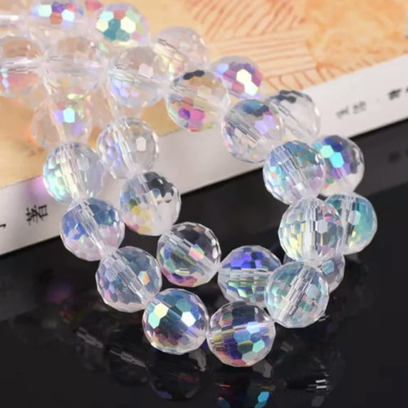 U8MO Colorful Plated Round Disco Ball 6mm 8mm 10mm 12mm 96 Facets Crystal Glass Beads-Clear Colorized-8mm 30pcs