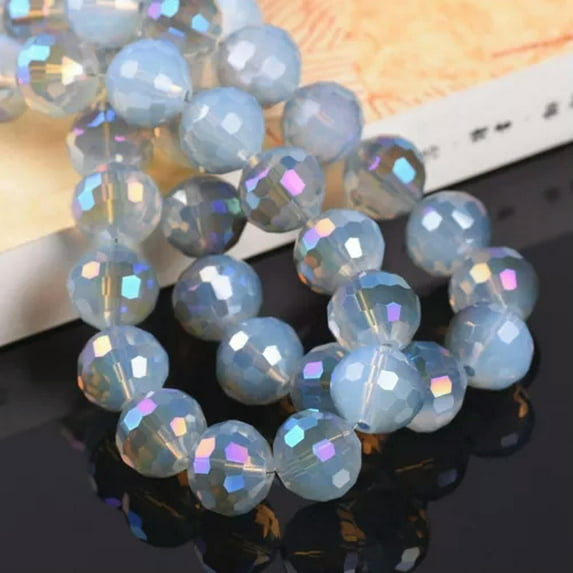 U8MO Colorful Plated Round Disco Ball 6mm 8mm 10mm 12mm 96 Facets Crystal Glass Beads-Opal Half Blue-10mm 20pcs