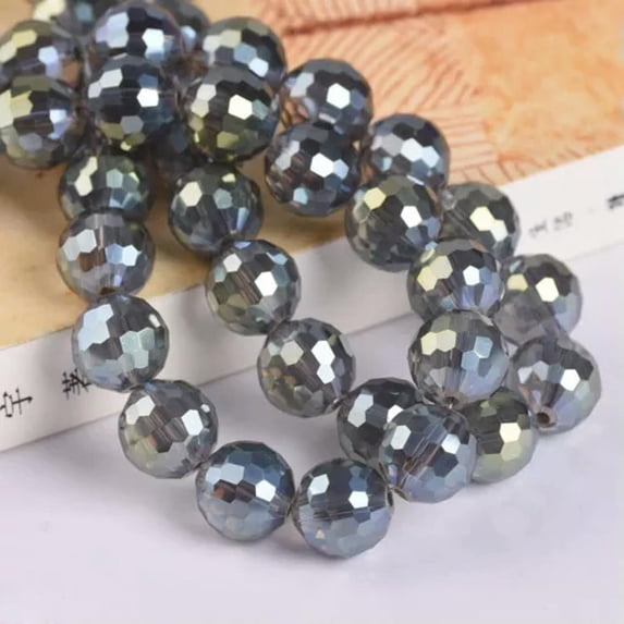 U8MO Colorful Plated Round Disco Ball 6mm 8mm 10mm 12mm 96 Facets Crystal Glass Beads-Yellowish Green-12mm 10pcs