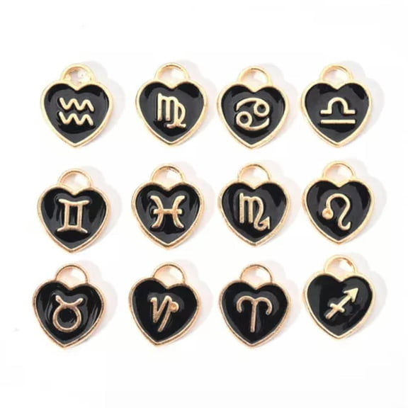 U8MO Constellation Charm Black Enamel Zodiac Symbol Pendant Jewelry YOU PICK-Pisces