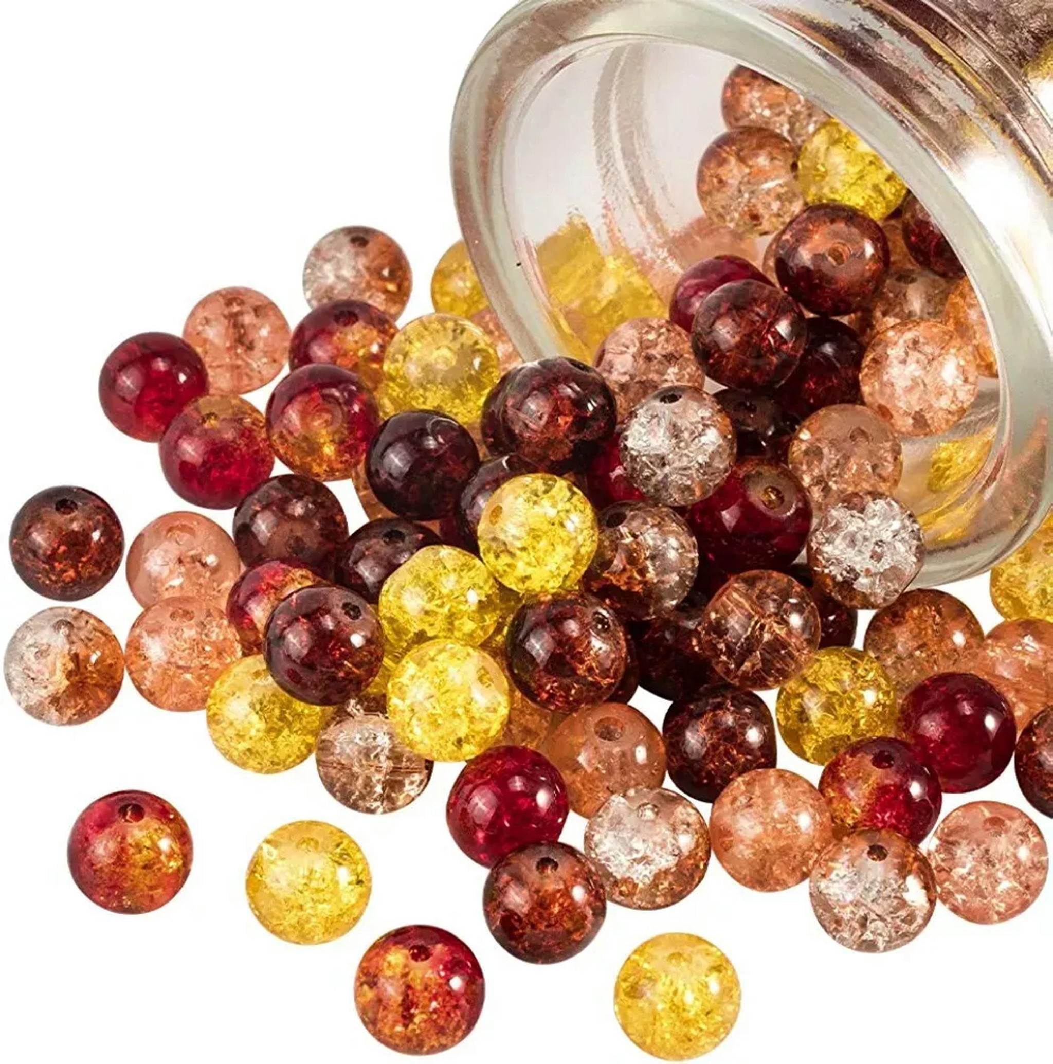 U8MO Crackle Glass Beads 8mm Amber Brown Mixed Ombre Bulk Jewelry Supplies Mix 200pcs