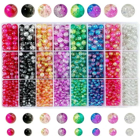 U8MO Crackle Glass Beads Assorted Lot Mixed Colors Bulk Jewelry Supplies Mix Set 3840