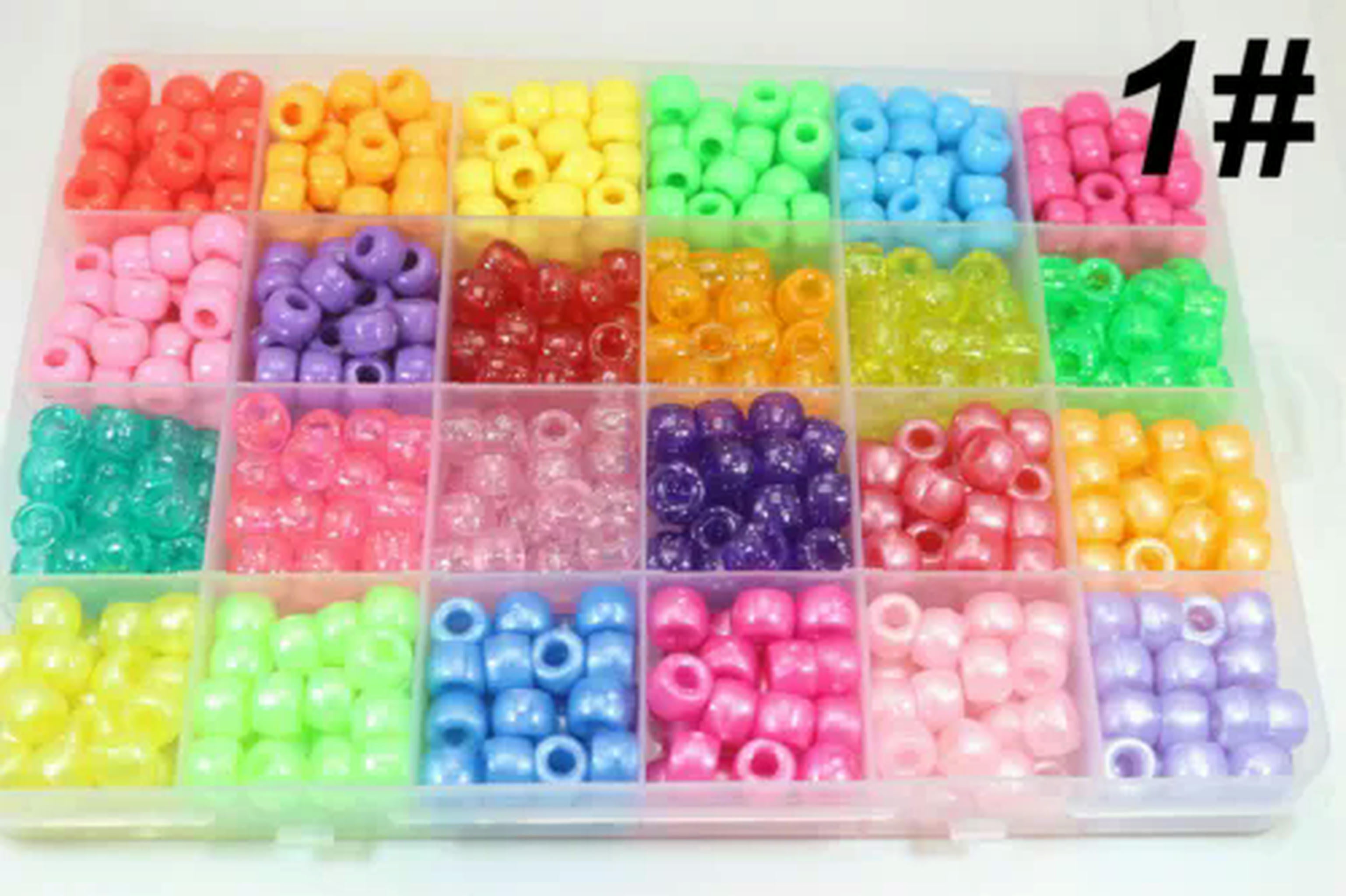 U8MO Craft DIY Acrylic Pony Beads Set 9X6mm 24 Color with Organizer Box for Bracelet-1# 720pcs Opaque Glitter Pearl...
