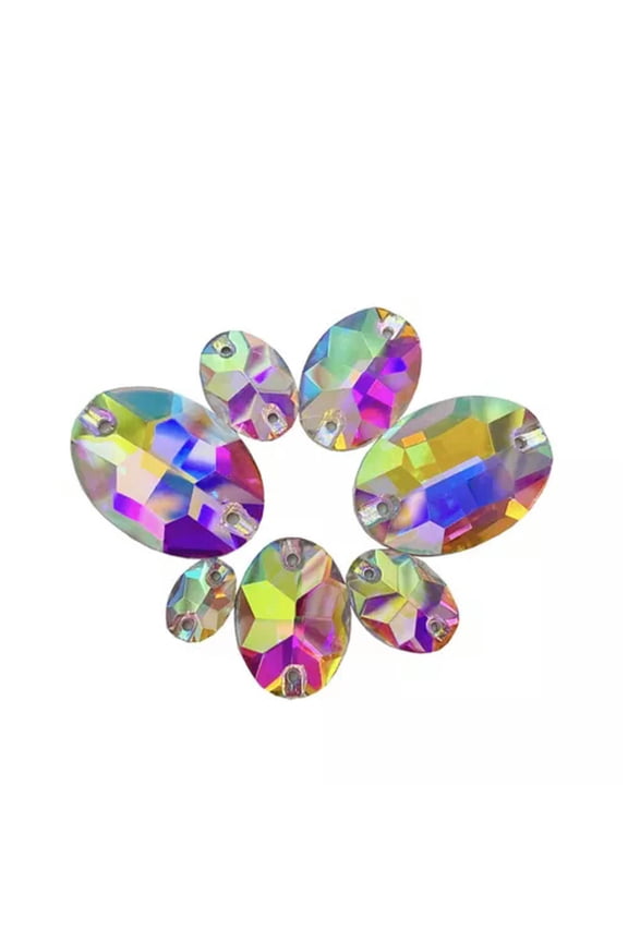 Craft DIY Crystal Sew On Flatback Oval Rhinestones Diamante Gem Cut Glass Beads-Clear AB-25pcs 13X18mm